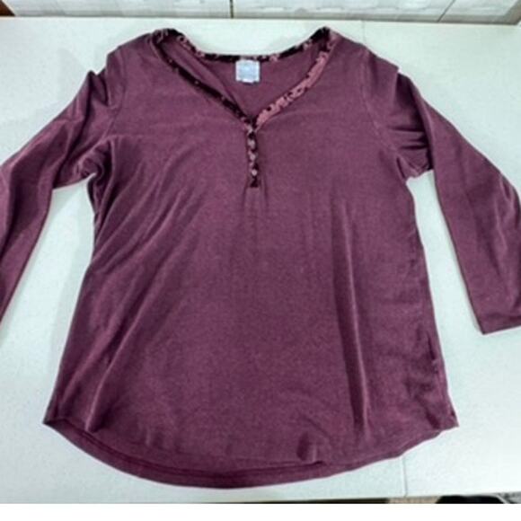 "SUNDAY" Purple Henley Button Shirt Velvet Trim SZ 2X Dark Romance Comfy Cozy - Picture 3 of 8